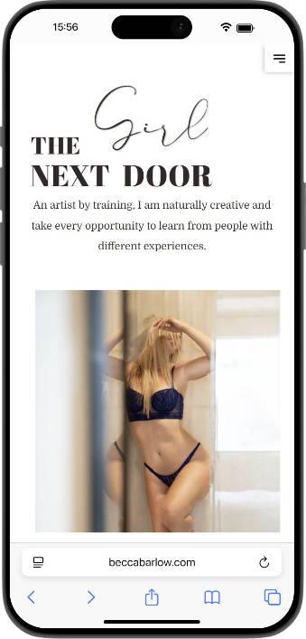 Becca Barlow website displayed on an iPhone